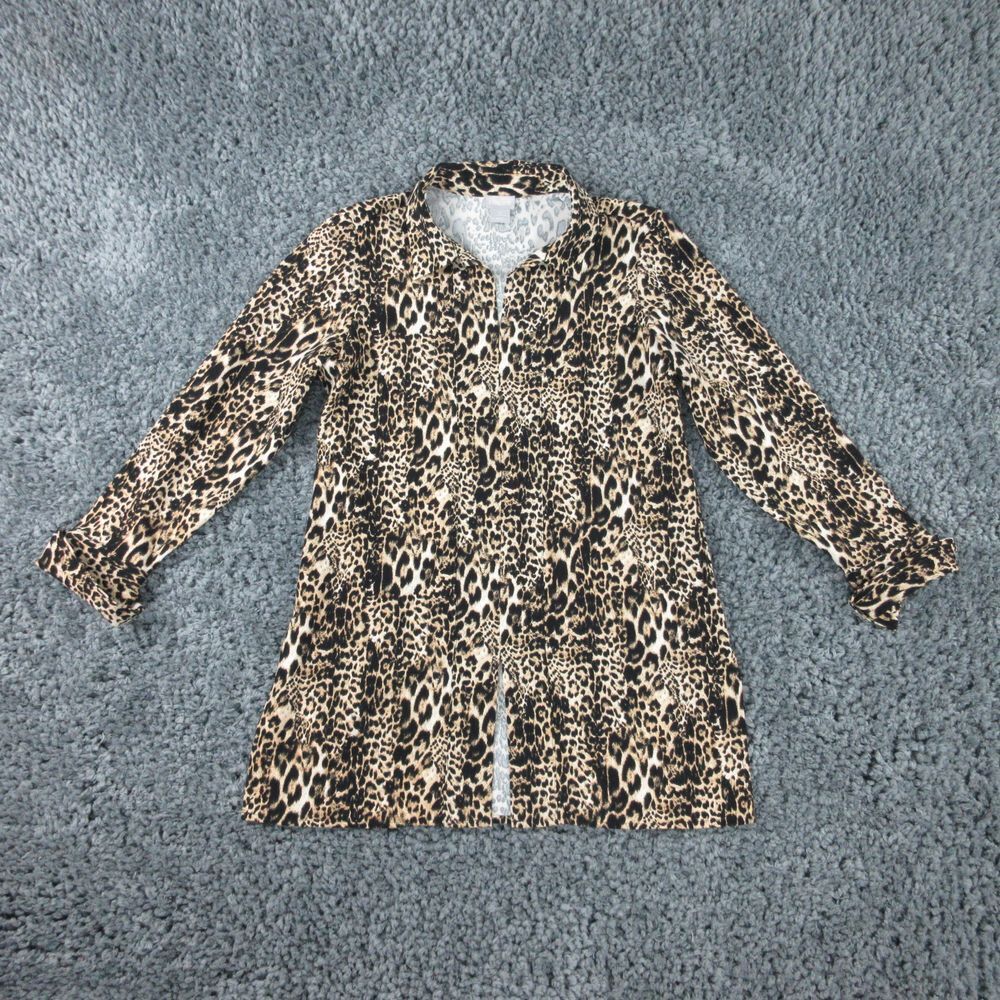 Chico's Shirt Womens 0 US 4 Beige Black Animal Print Long Sleeve Pullover - Picture 1 of 12